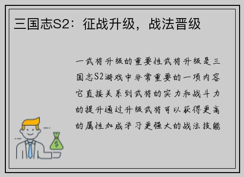 三国志S2：征战升级，战法晋级